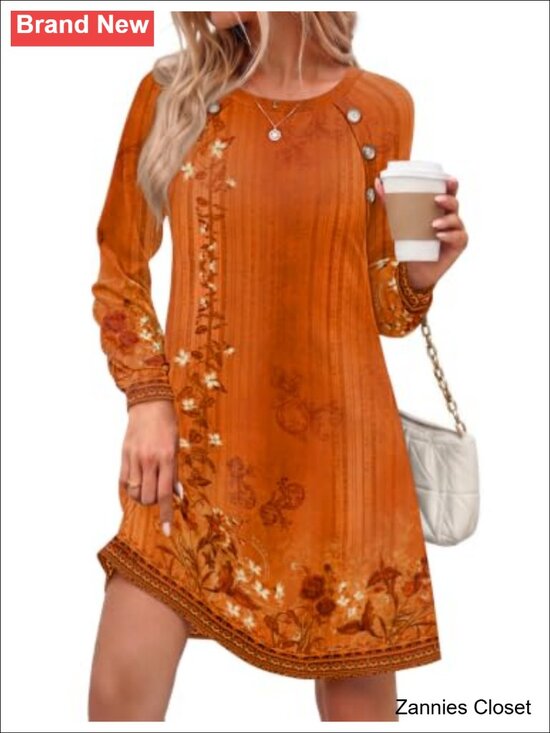 Dresses & Skirts - 👻 Zeagoo Long Sleeve Tunic Dress Side Button Crew Neck A-Line Fall Winter with